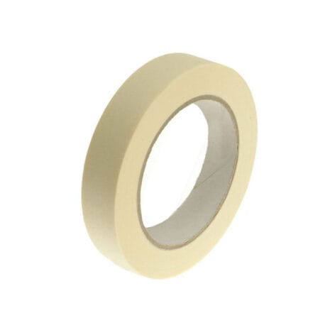 A roll of masking tape with a cardboard core in beige is displayed on a white background, perfect for projects or tool hire in Newry.