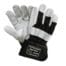 A pair of Rigger Gloves - JEFGLRIGK with white leather palms, black fabric back, and reinforced cuffs—perfect for tool hire Newry—shown on a white background.