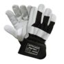 A pair of Rigger Gloves - JEFGLRIGK with white leather palms, black fabric back, and reinforced cuffs—perfect for tool hire Newry—shown on a white background.