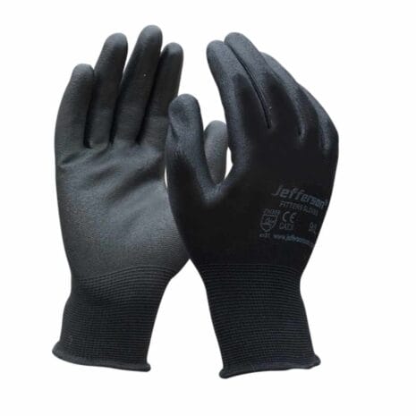 Black Fitters Glove Large - JEFGLSF-L The Black Fitters Glove Large - JEFGLSF-L features a fitted design and printed text on the back—perfect for tool hire Newry projects and everyday tasks.