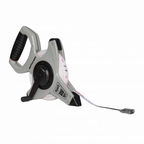 50m Fibreglass Tape - JEFTM500FG The 30m Fibreglass Tape - JEFTM300FG features a closed reel, handle, crank, extended tape, and metal end hook—perfect for accurate measurements and available through tool hire Newry.