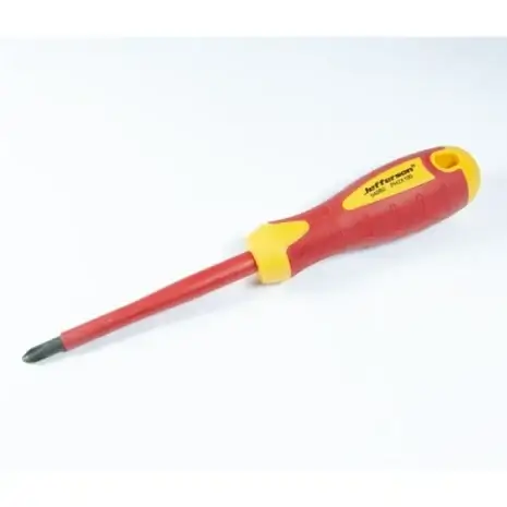 8 Piece VDE Screwdriver Set - JEFSDSET08V-2 The Jefferson 8 Piece VDE Screwdriver Set (JEFSDSET08V), featuring insulated Phillips screwdrivers with rubber handles, is displayed on a white surface—perfect for anyone looking for tool hire in Newry.