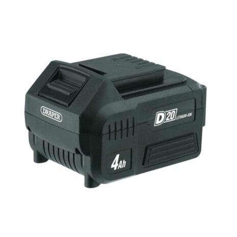 Draper D20 20V Lithium Battery (4.0Ah) with a top handle and branded side—perfect for Newry tool hire professionals needing reliable, portable power.