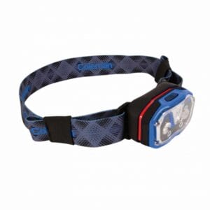 A USB Sensor Head Torch Headlamp featuring a rechargeable headlamp and adjustable strap, shown from the side—ideal for hands-free lighting on tool hire Newry projects.