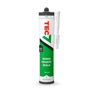 A 310ml tube of Tec 7 Bonds Mounts Seals adhesive, featuring a white nozzle and designed for bonding, mounting, and sealingโavailable at Tool Hire Newry.