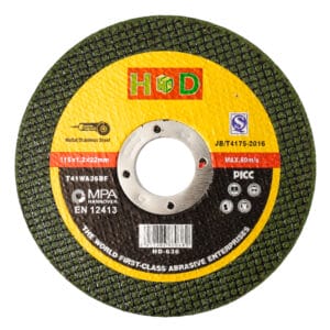 The HD Cutting Disc – 4.5" 25pcs features specs and certifications on a yellow and black label, designed for metal and stainless steel cutting—perfect for your next Tool Hire Newry project.