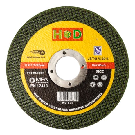 The HD Cutting Disc – 4.5" 25pcs features specs and certifications on a yellow and black label, designed for metal and stainless steel cutting—perfect for your next Tool Hire Newry project.