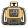 The Topcon RL-H5A Rotating Laser Level features a yellow and grey design with labelled control panel and large side handles—perfect for precision jobs and available for hire at Tool Hire Newry.