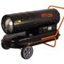 Black portable industrial heater with wheels, an orange handle, and a control panel on the side. The brand "STANG" is printed on the top. Ideal for tool hire Newry needs.
