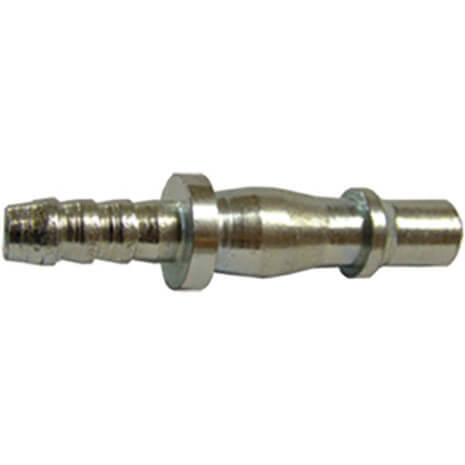 8mm Hose to 1/4" Male Quick Release Coupling (2 Pack) - JEFA003-0.8-CD A metal hose barb fitting with a ribbed end for hose attachment and a smooth cylindrical end for securing to another component, available from tool hire Newry.