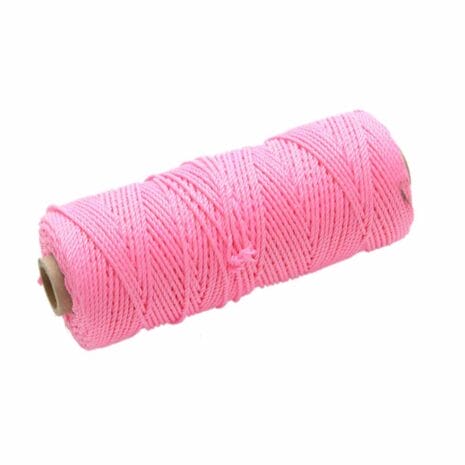 A spool of bright pink nylon twine is shown against a white background, perfect for your next project or available through tool hire Newry.