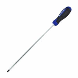 A long Phillips head screwdriver with a black and blue handle and a metal shaft, available through tool hire Newry.