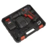 The Sealey CP18VLD Cordless Hammer Drill set comes in a black case with drill, battery, charger, and accessories—ideal for DIY or tool hire Newry customers wanting convenience and reliability.