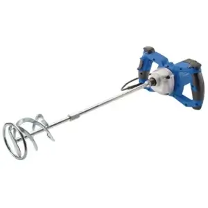 Hire the Draper Storm Forceยฎ 230V Paddle Mixer (80L, 1200W) in Newryโfeatures a blue and black dual-handle design with metal mixing paddle, ideal for paint and mortar mixing.