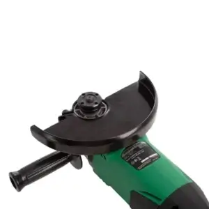 HiKOKI 230mm (9″) Disc Grinder G23ST-2 A close-up of the HiKOKI 230mm (9") Disc Grinder G23ST with a black protective guard and side handle, available from tool hire Newry, photographed against a white background.