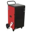 The Sealey 70L Industrial Dehumidifier SDH70 is a red and black portable unit with wheels, handle, control panel, and drainage hose—ideal for tool hire Newry projects needing efficient moisture control.